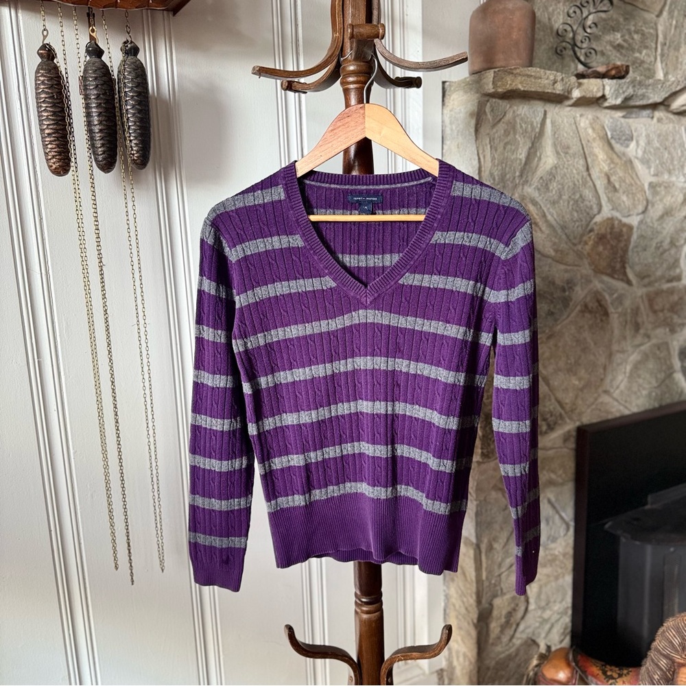 Tommy Hilfiger Cableknit Striped Long Sleeve Y2K Sweater
